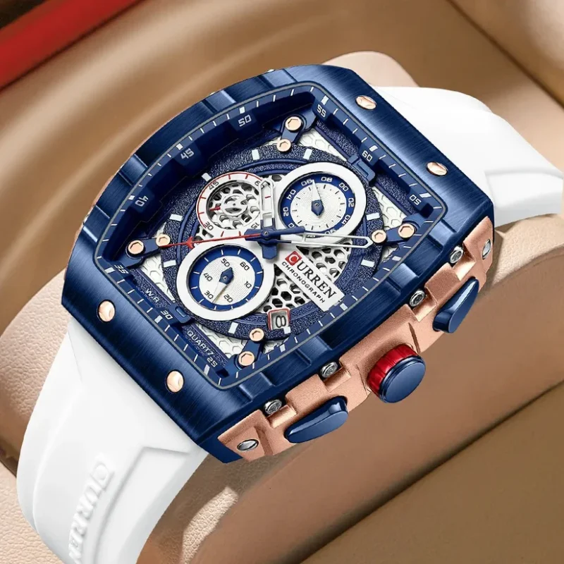 CURREN Original Brand Rubber Straps Wrist Watch For Men With Brand