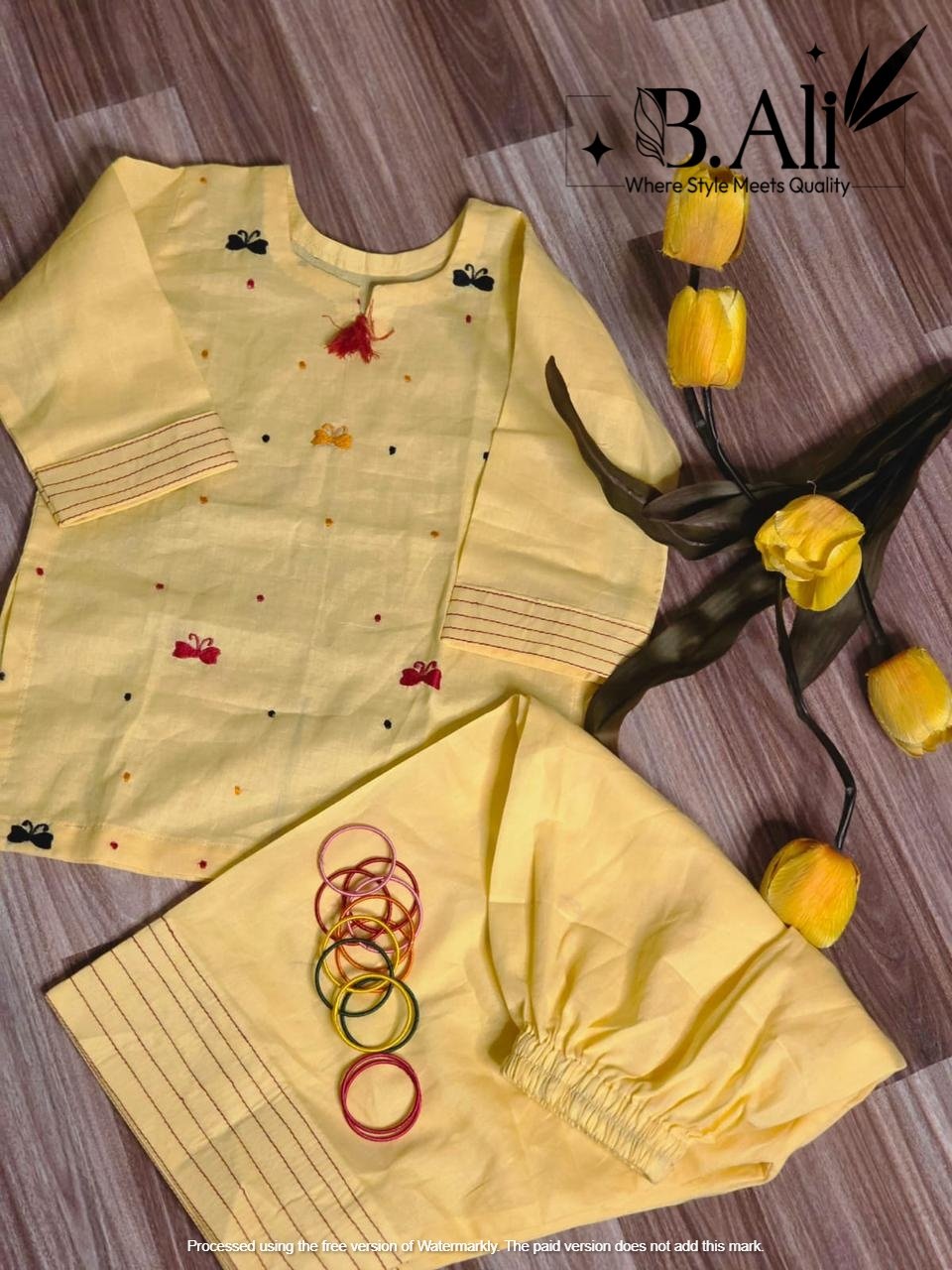 Yellow Embroidered Kurti shalwar Set