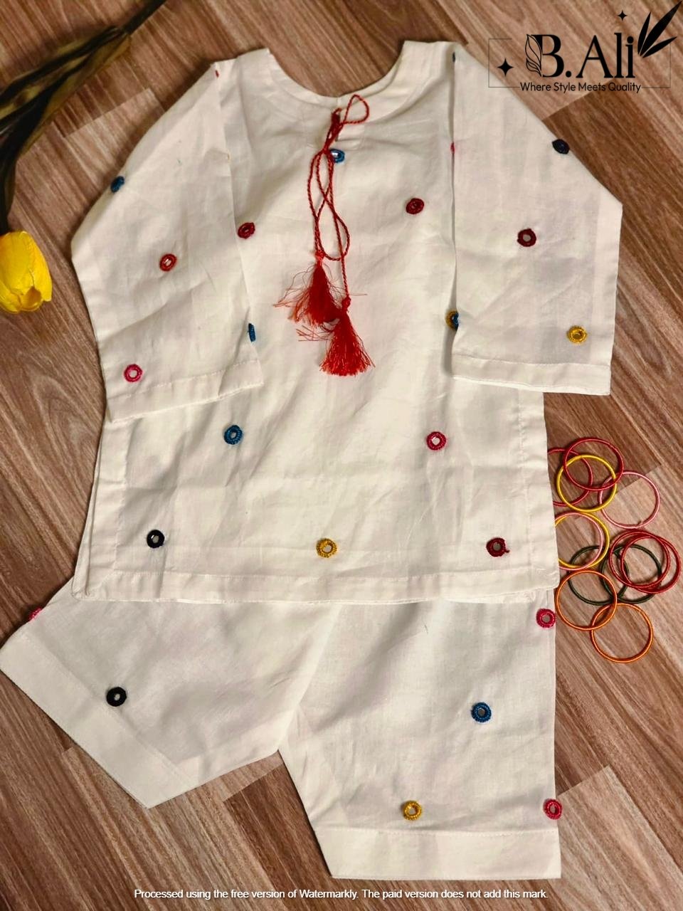 Kids White Mirror Work Ethnic Co-Ord Set