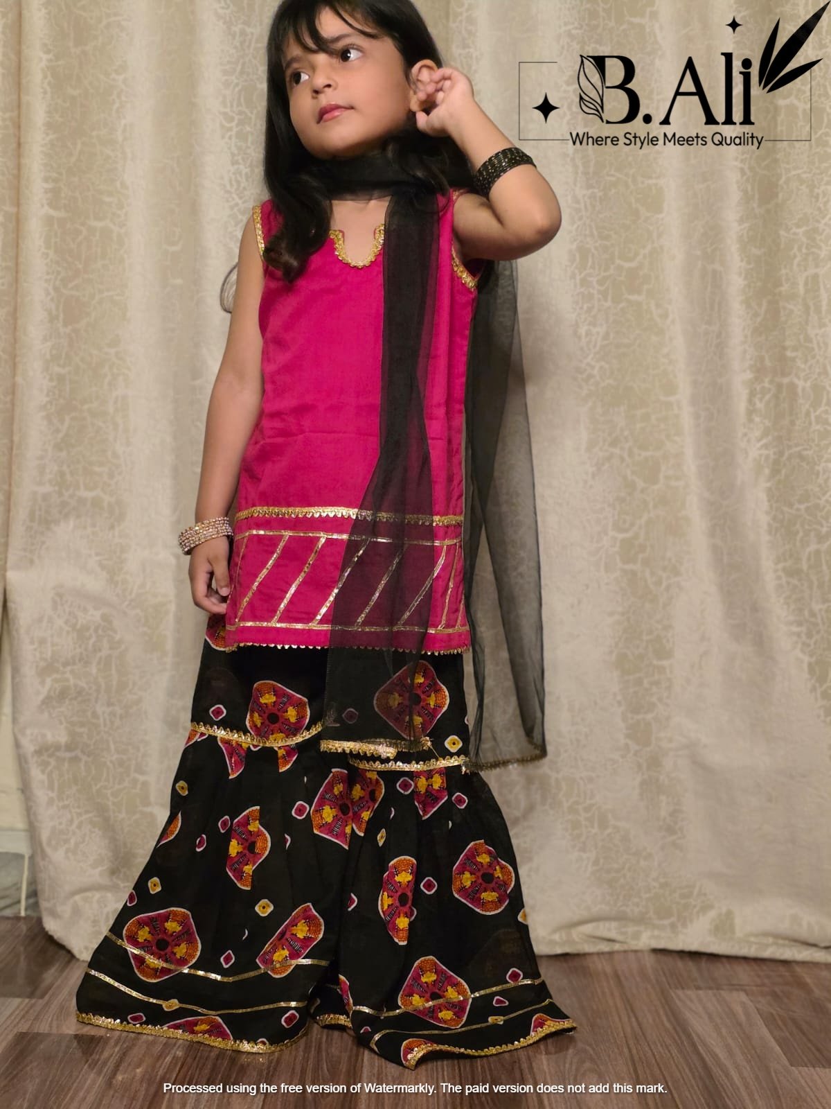 Magenta & Midnight Black Gota-Work Gharara Set